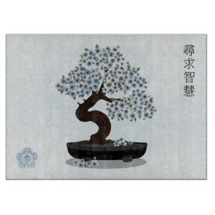 Asian floral bonsai blossom tree graphic design cutting board
