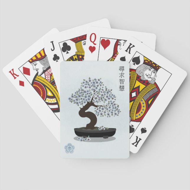 Asian floral bonsai blossom tree graphic design playing cards (Back)