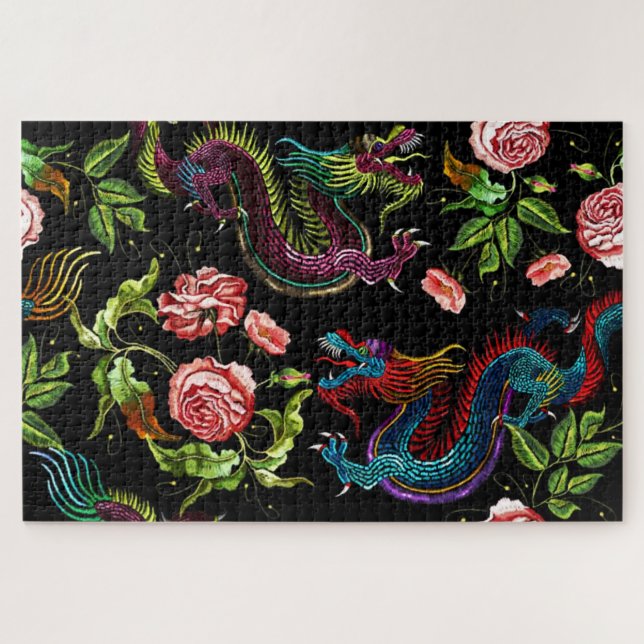 Asian Floral Dragons Jigsaw Puzzle (Horizontal)