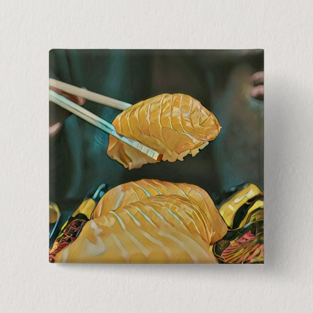 Asian food sushi lover 2 inch square button (Front)