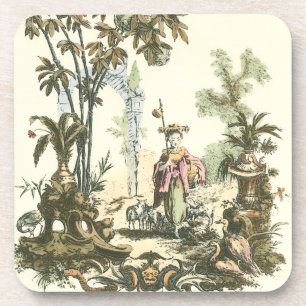 Asian Garden with Woman and Animals Coaster