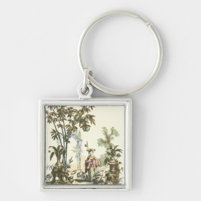 Asian Garden with Woman and Animals Keychain (Front)