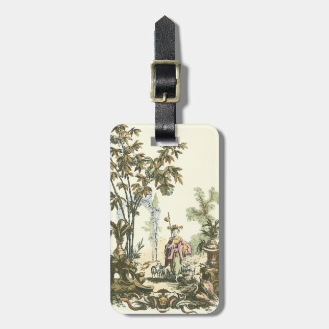 Asian Garden with Woman and Animals Luggage Tag (Front Vertical)