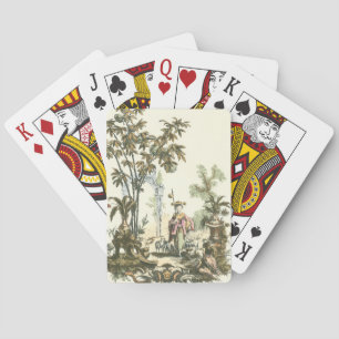 Asian Garden with Woman and Animals Playing Cards