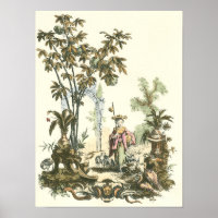 Asian Garden with Woman and Animals