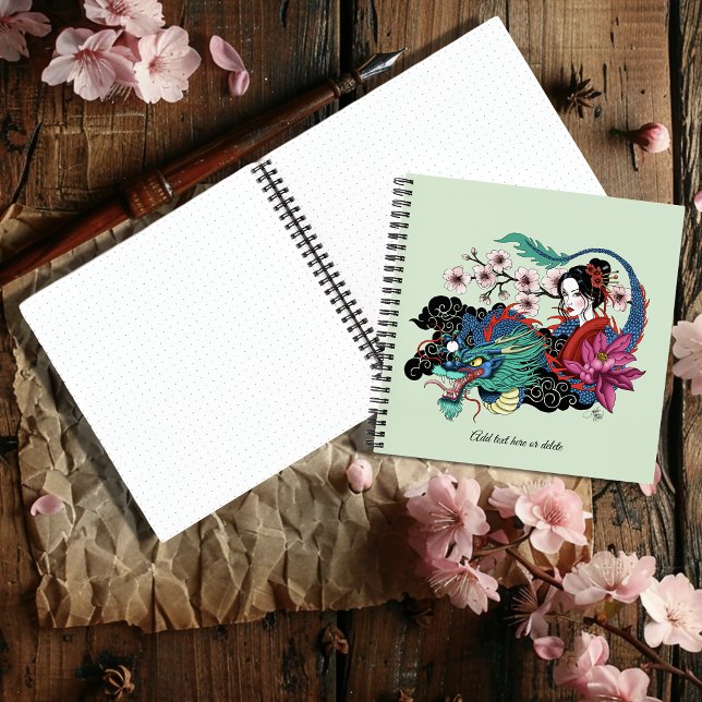 Asian Geisha Dragon Cherry Blossoms Blue Notebook (Creator Uploaded)