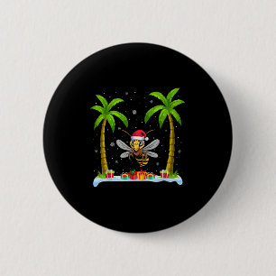 Asian Giant Hornet Santa Hat Palm Tree Beach Xmas 2 Inch Round Button