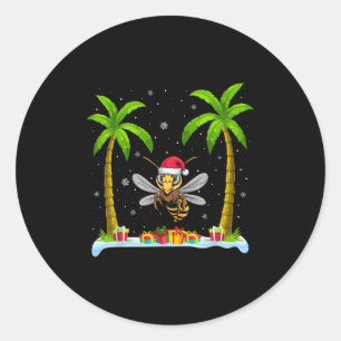 Asian Giant Hornet Santa Hat Palm Tree Beach Xmas  Classic Round Sticker