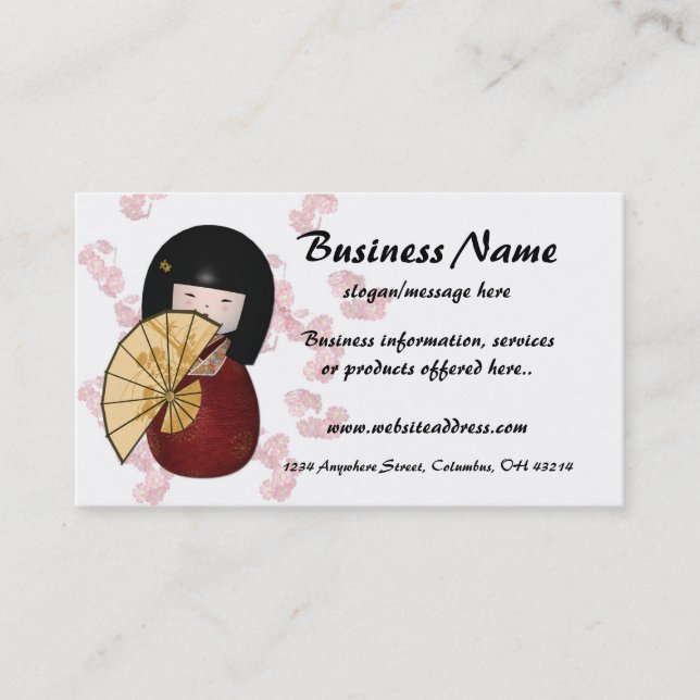 Asian Girl 2 w/Cherry Blossoms Business Cards (Front)