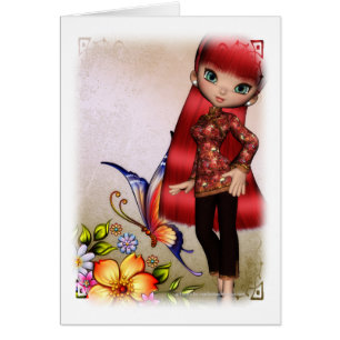 Asian Girl Beautiful Flowers Design 2 Card