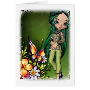 Asian Girl Beautiful Flowers Design 7 Card