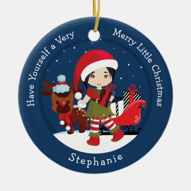 Asian Girl Elf Ceramic Ornament (Front)