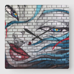 Asian Girl Graffiti Square Wall Clock