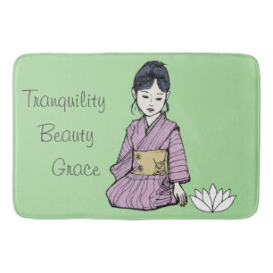 Asian Girl in Pink-Mauve Kimono Bath Mat