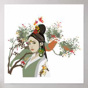 Asian Girl Portrait Tropical Poster