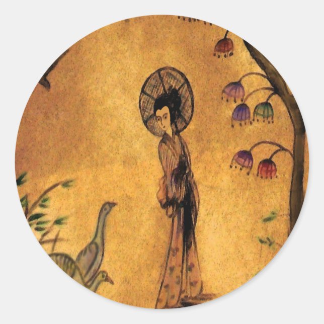 Asian Girl ~ Sticker Japanese Chinese Gold Lov (Front)