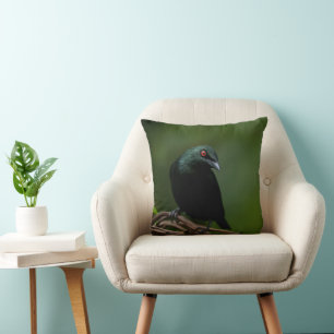 Asian Glossy Starling with Striking Red Eye Throw Pillow