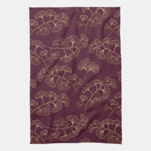 Asian Gold Botanical Pattern Kitchen Towel