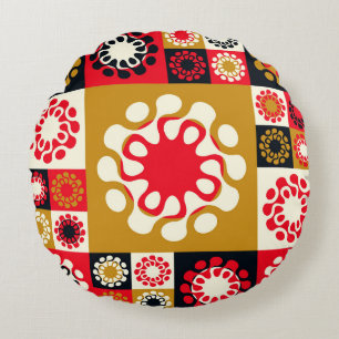 Asian Gold Red Mosaic, Ethnic Style. Round Pillow