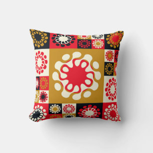 Asian Gold Red Mosaic, Ethnic Style. Throw Pillow