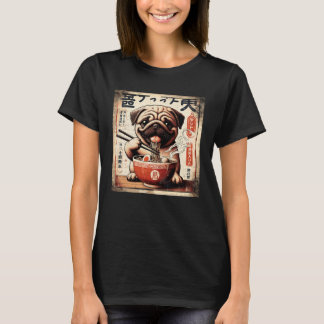 Asian Graphics, Ramen Pug Dog Anime Vintage Japane T-Shirt