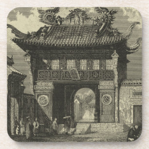 Asian Imperial Temple in Black & White Coaster