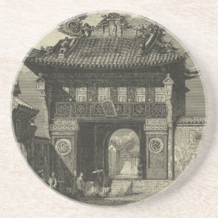 Asian Imperial Temple in Black & White Coaster