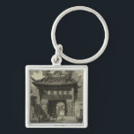 Asian Imperial Temple in Black & White Keychain<br><div class="desc">Visitors gather in front of this Asian imperial temple, ready to enter. The stunning print is done in black and white, giving the whole piece an ancient look that mimics the time it is depicting. Put this on your wall today and enjoy!</div>