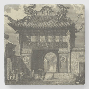Asian Imperial Temple in Black & White Stone Coaster