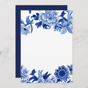 Asian Influence Blue White Floral 2 Blank Custom Invitation