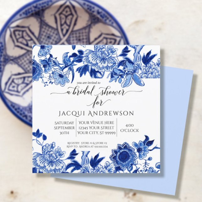 Asian Influence Light Blue Floral |Bridal Shower Invitation (Creator Uploaded)