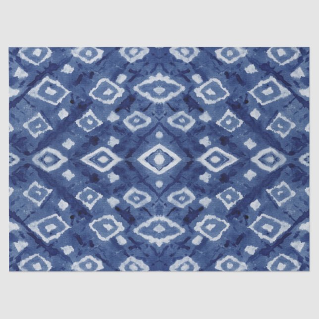 Asian Influence Shibori Tie Dye Indigo Blue White  Tissue Paper (Front)