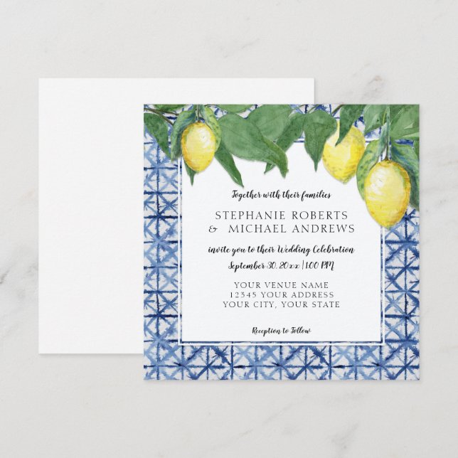 Asian Influence Shibori X Pattern w Lemon Branch Invitation (Front/Back)