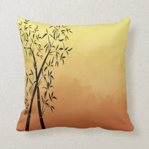 Asian Inspired Bamboo and mountain view Sunset Throw Pillow
