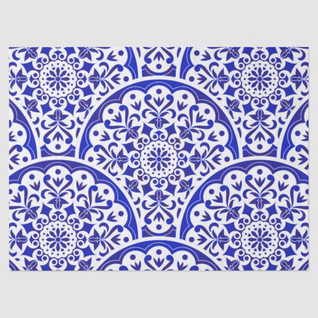 Asian Inspired Blue White Decoupage Chinoiserie Tissue Paper (Front)
