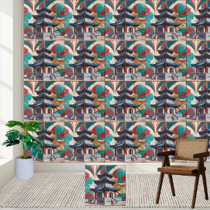 Asian-Inspired Floral Art Chinoiserie Pagoda Tile