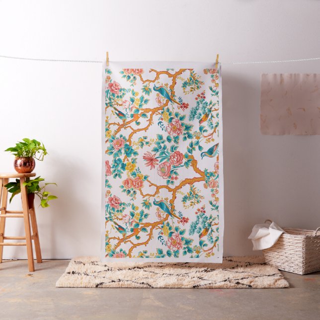 Asian-Inspired Patterns, Colourful Flowers Birds Fabric (In Situ)