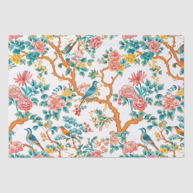 Asian-Inspired Patterns, Colourful Flowers Birds Tissue Paper (Front)
