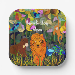 Asian Jungle Tiger Sun Bear Peacock Monkey Paper Plate