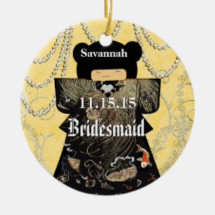 Asian Kimono Birdesmaid Gifts Yellow Changes Ceramic Ornament