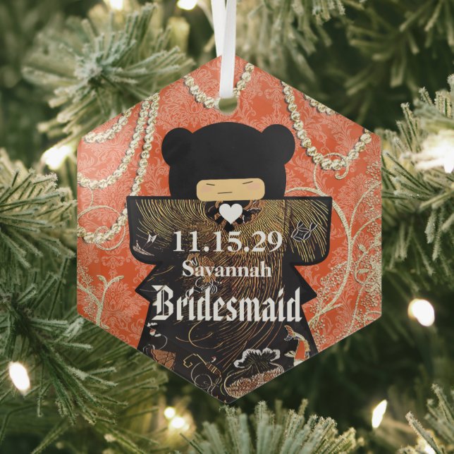 Asian Kimono Bridesmaid Gifts Coral Changes Glass Ornament (Insitu)