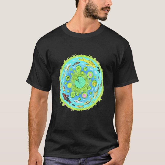 Asian Koi Blue Pond Goldfish Carp Freshwater Plant T-Shirt (Front)