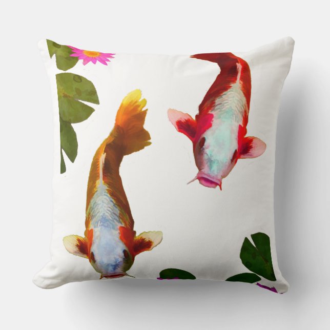 Asian Koi Fish Carp Fantasy Eastern Throw Pillow (Front)