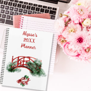 Asian Koi Monogrammed Name Watercolor Japanese Art Planner