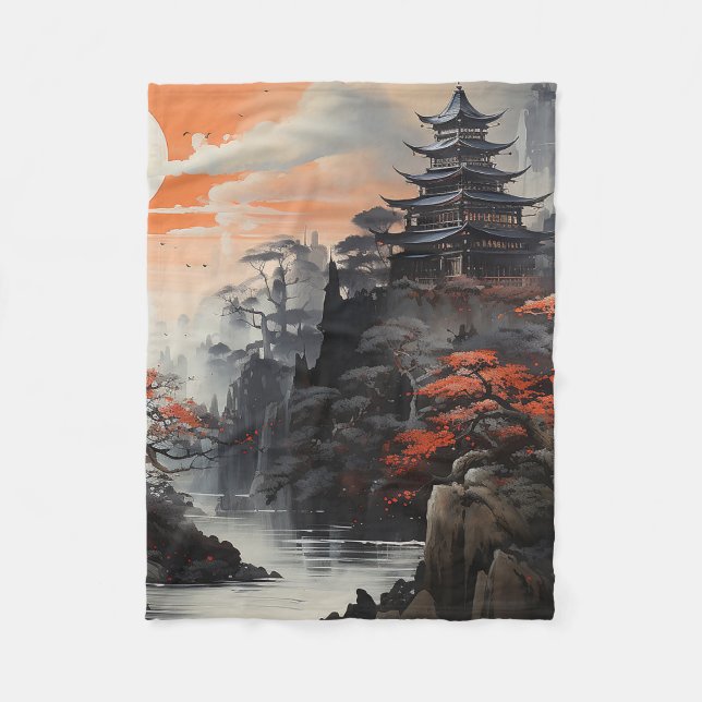 Asian Landscape Art Fleece Blanket (Front)
