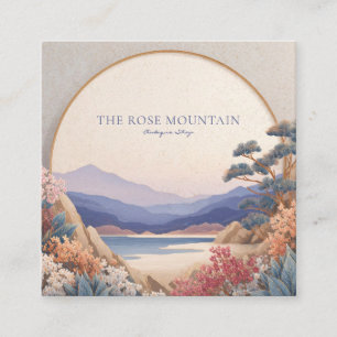 Asian Landscape Gold Circle Floral Serene Square Business Card