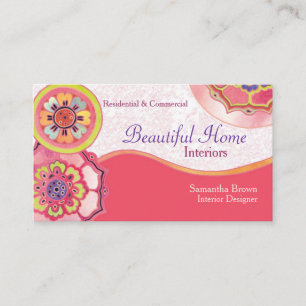 Asian Lotus Pattern Interior Design Business Cards