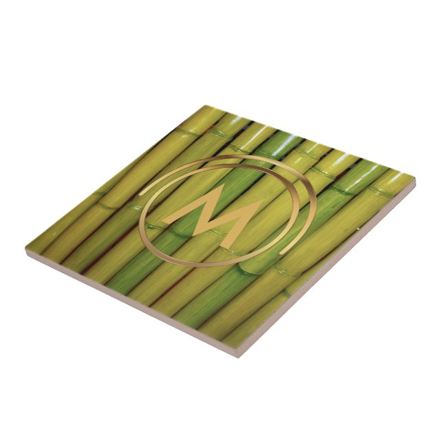 Asian Monogram | Zen Green Bamboo Botanical Photo Tile (Side)