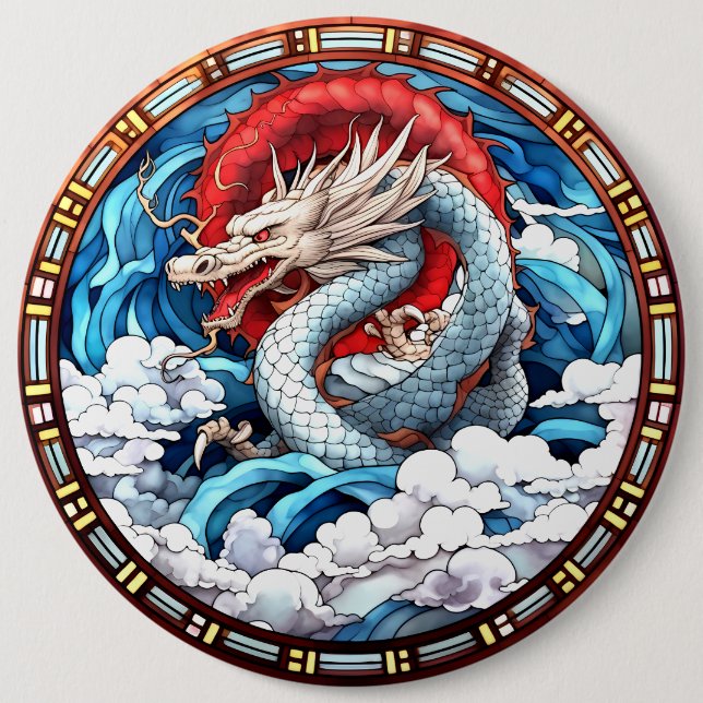 Asian Mythical Dragon in Red and Blue 6 Inch Round Button (Front)