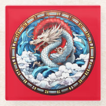 Asian Mythical Dragon in Red and Blue